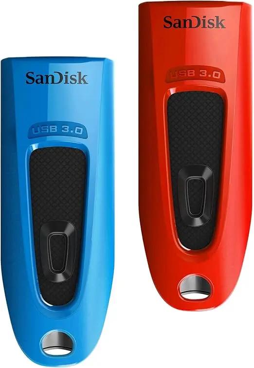 Pair SanDisk Ultra 32 GB USB Flash Drive USB 3.0 Up to 130 MB/s Read - Twin Pack, Red/Blue NexGen Tech Uk