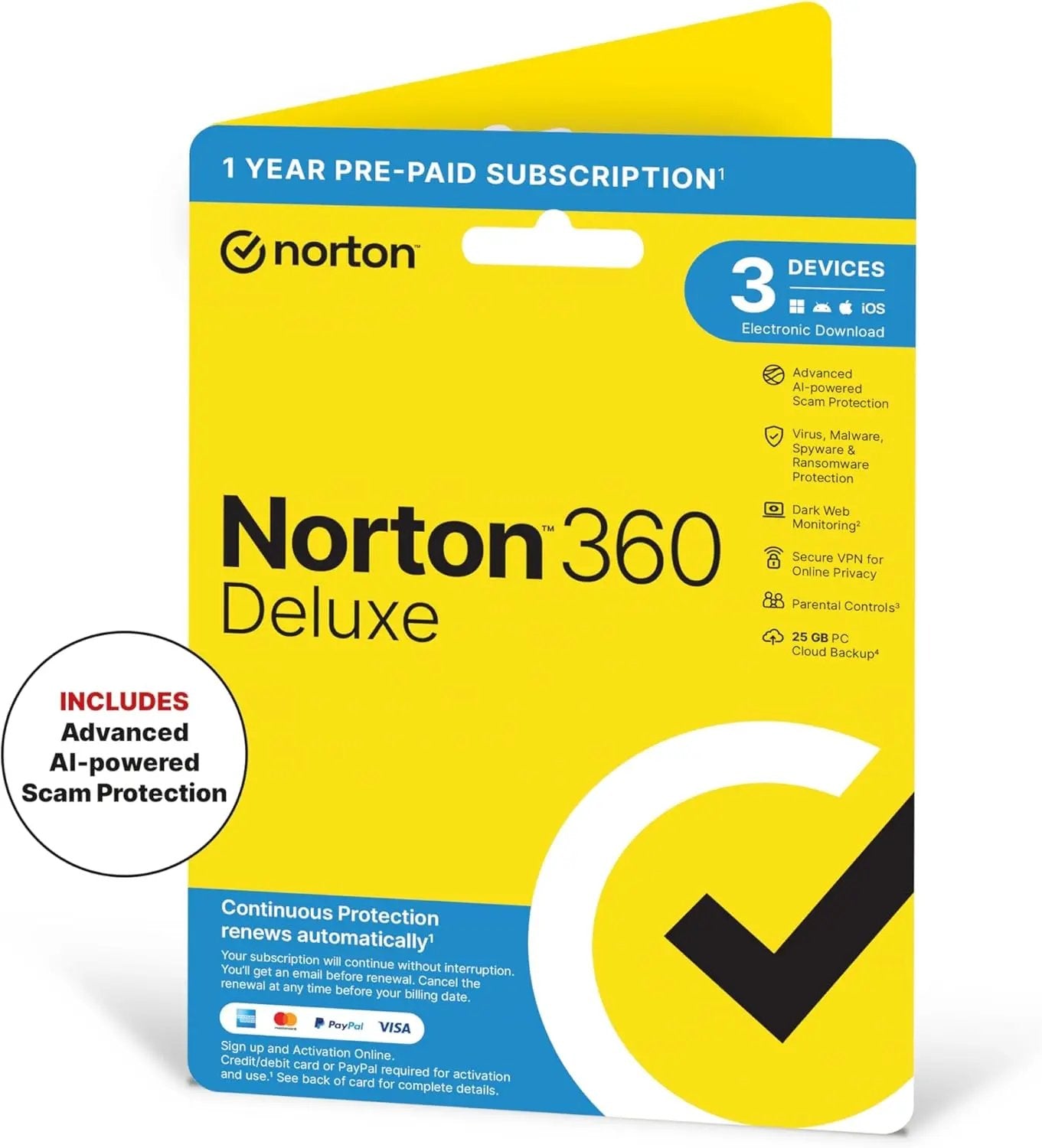 Norton 360 Deluxe 2025, Antivirus software for 3 Devices and 1-year subscription with automatic renewal, Includes Secure VPN and Password Manager, PC/Mac/iOS/Android, Activation Code by Post NexGen Tech Uk
